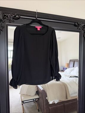 Catherine Malandrino Black Long-Sleeve Pleated Cuff Blouse